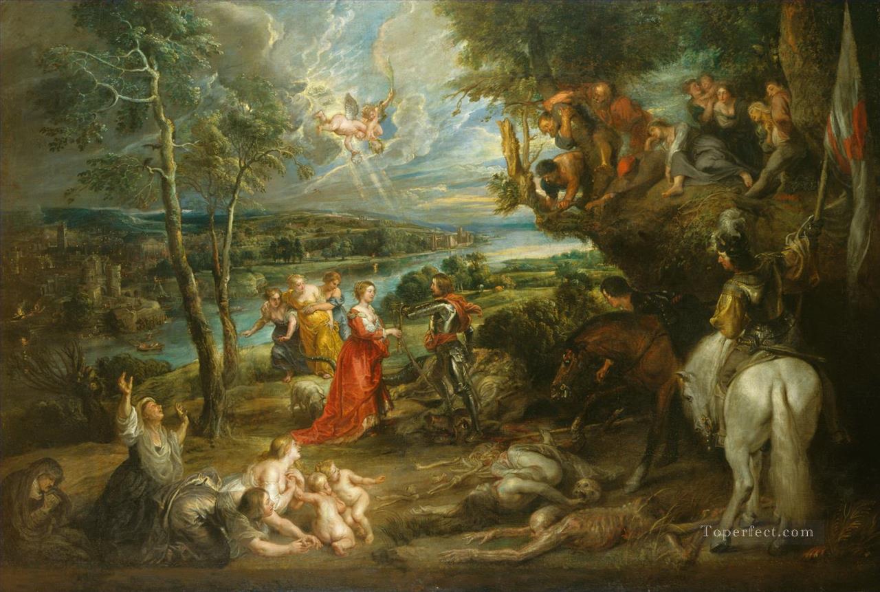 聖ジョージとドラゴンのある風景 ピーター・パウル・ルーベンス油絵